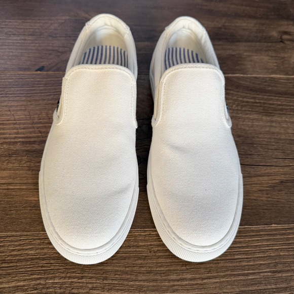 J.Crew Road Trip Women's Size 7 White Canvas Slip On Sneakers Shoes - Picture 2 of 9
